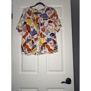 Hailey And Co V Neck Tassel Tie Accent Top 2xl Multicolor Abstract Pattern